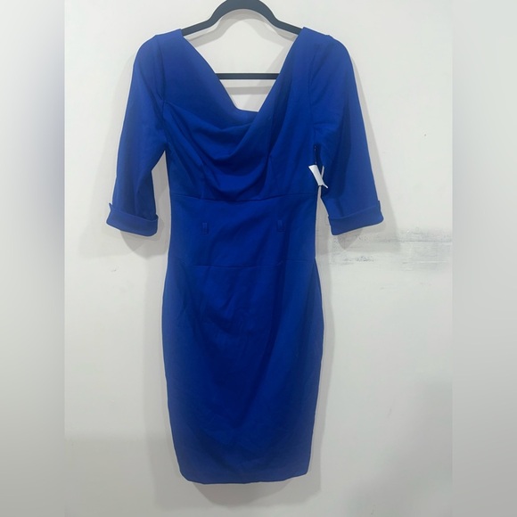 NEW Black Halo Classic Quarter Sleeve Jackie O Sheath Dress Blue Size 4 - Picture 2 of 10